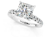 White gold Princess Cut Moissanite Solitaire Pavé Engagement Ring with Round Band and Prong Setting_79