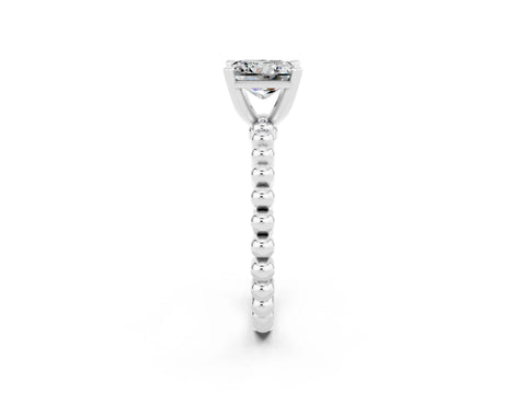 White gold Princess Cut Moissanite Solitaire Ring with Beaded Band and Prong Setting_2