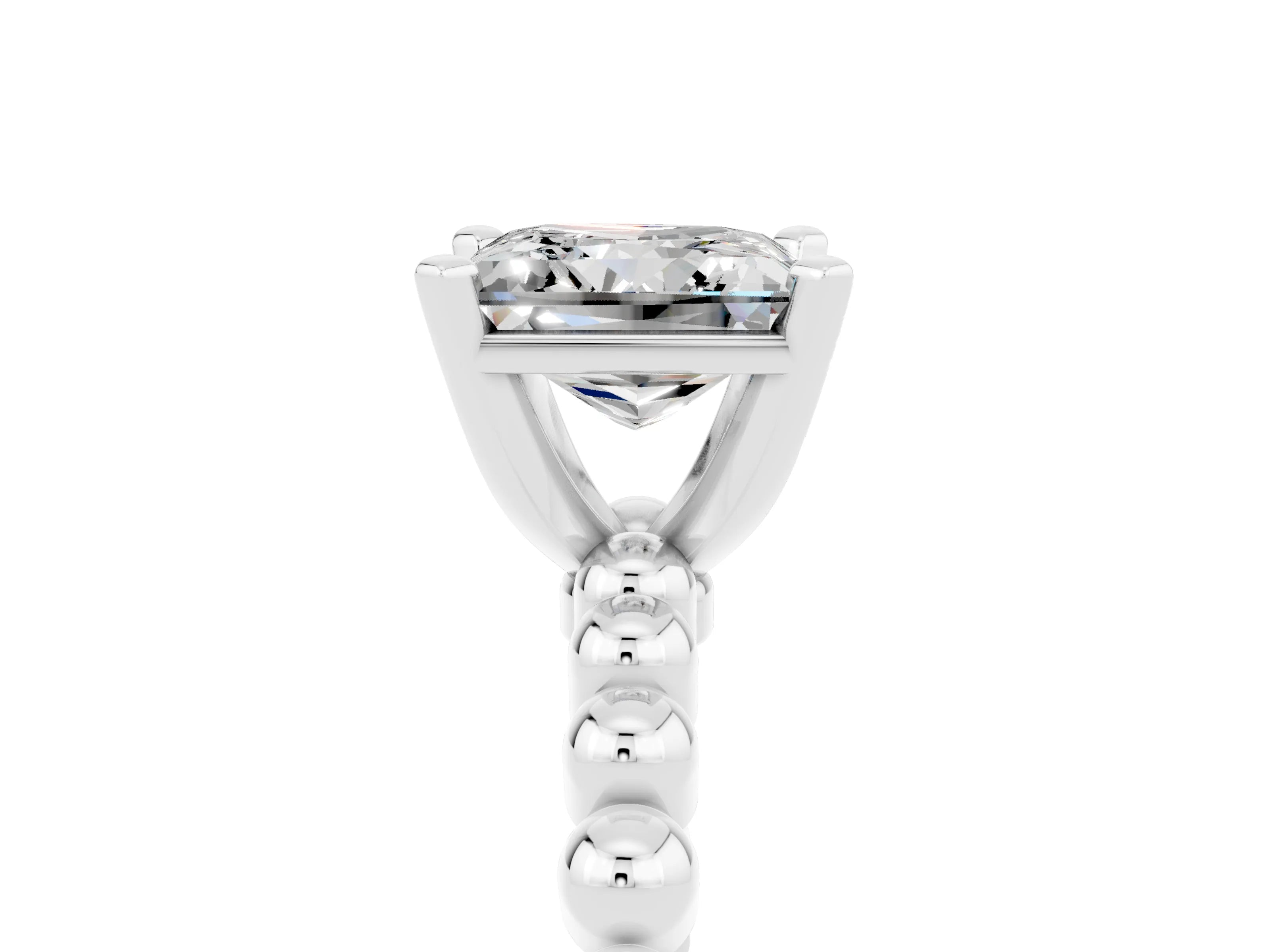 White gold Princess Cut Moissanite Solitaire Ring with Beaded Band and Prong Setting_5