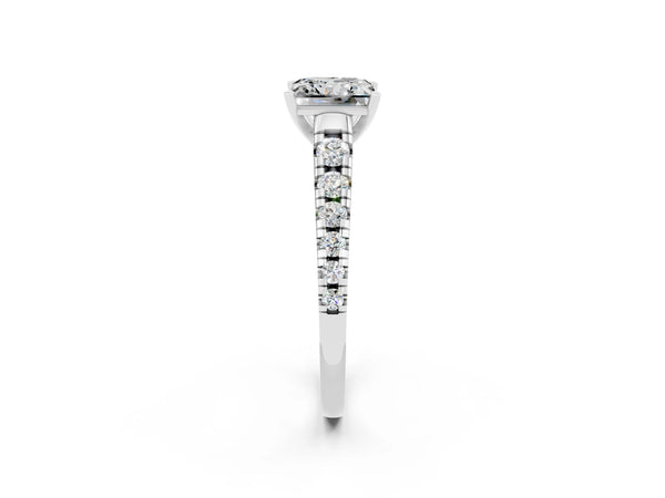 Platinum Princess Cut Moissanite Cathedral Solitaire Ring with Round  Pavé Band