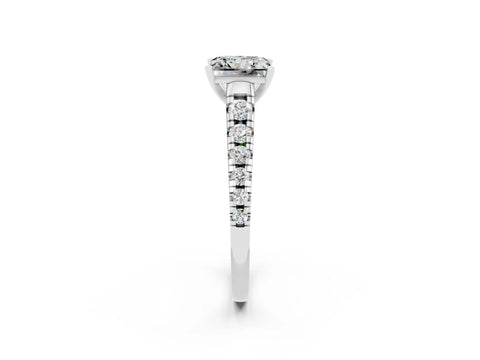 White gold Princess Cut Moissanite Solitaire Ring with Cathedral Setting and Pavé Band_2