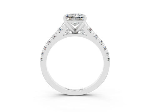 White gold Princess Cut Moissanite Solitaire Ring with Cathedral Setting and Pavé Band_3