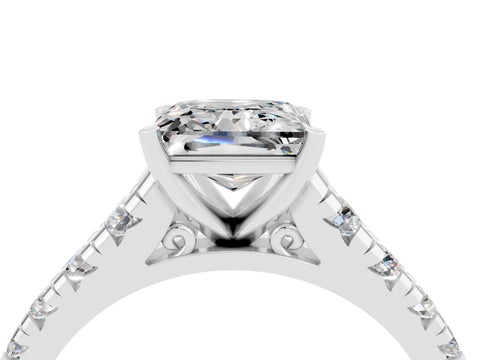 White gold Princess Cut Moissanite Solitaire Ring with Cathedral Setting and Pavé Band_4