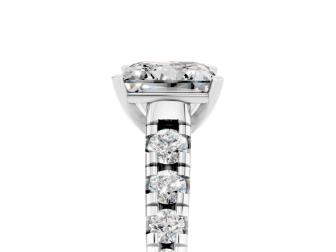 White gold Princess Cut Moissanite Solitaire Ring with Cathedral Setting and Pavé Band_5