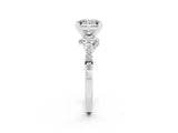 White gold Princess Cut Moissanite Solitaire Ring with Crossover Gallery and Round  Pavé Band_14