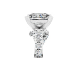White gold Princess Cut Moissanite Solitaire Ring with Crossover Gallery and Round  Pavé Band_17