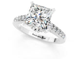 White gold Princess Cut Moissanite Solitaire Ring with Crossover Gallery and Round  Pavé Band_37