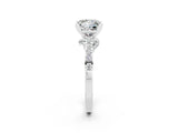 White gold Princess Cut Moissanite Solitaire Ring with Crossover Gallery and Round  Pavé Band_38
