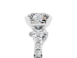 White gold Princess Cut Moissanite Solitaire Ring with Crossover Gallery and Round  Pavé Band_41