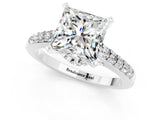 White gold Princess Cut Moissanite Solitaire Ring with Crossover Gallery and Round  Pavé Band_49