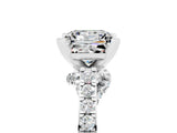 White gold Princess Cut Moissanite Solitaire Ring with Crossover Gallery and Round  Pavé Band_53