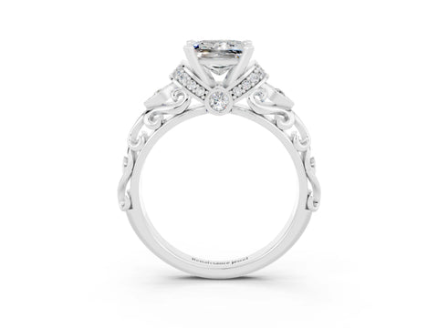 White gold Princess Cut Moissanite Solitaire Ring with Filigree Band and Four-Prong Setting_27