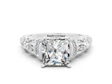 White gold Princess Cut Moissanite Solitaire Ring with Filigree Band and Four-Prong Setting_36