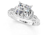 White gold Princess Cut Moissanite Solitaire Ring with Filigree Band and Four-Prong Setting_37