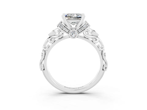 White gold Princess Cut Moissanite Solitaire Ring with Filigree Band and Four-Prong Setting_39