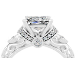 White gold Princess Cut Moissanite Solitaire Ring with Filigree Band and Four-Prong Setting_40