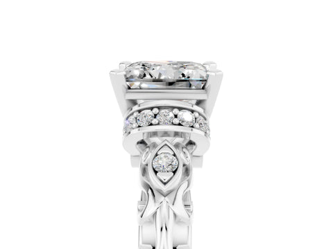 White gold Princess Cut Moissanite Solitaire Ring with Filigree Band and Four-Prong Setting_41