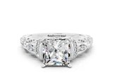 White gold Princess Cut Moissanite Solitaire Ring with Filigree Band and Four-Prong Setting_48