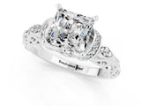 White gold Princess Cut Moissanite Solitaire Ring with Filigree Band and Four-Prong Setting_49