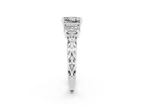 White gold Princess Cut Moissanite Solitaire Ring with Filigree Band and Four-Prong Setting_50