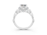 White gold Princess Cut Moissanite Solitaire Ring with Filigree Band and Four-Prong Setting_51