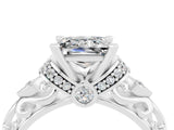 White gold Princess Cut Moissanite Solitaire Ring with Filigree Band and Four-Prong Setting_52