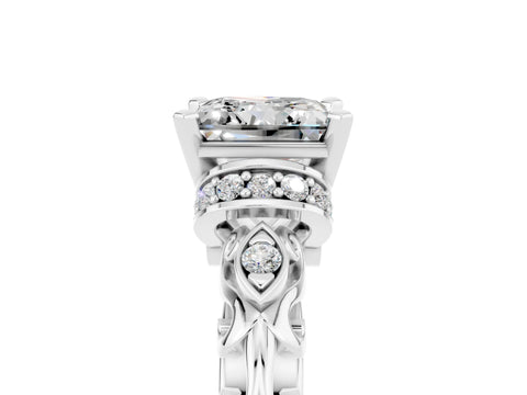 White gold Princess Cut Moissanite Solitaire Ring with Filigree Band and Four-Prong Setting_53