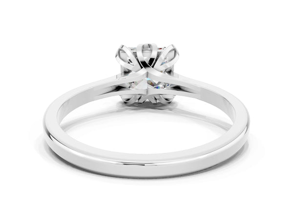 Silver Princess Cut Moissanite Solitaire Ring with Flower Prong Setting and Classic Band