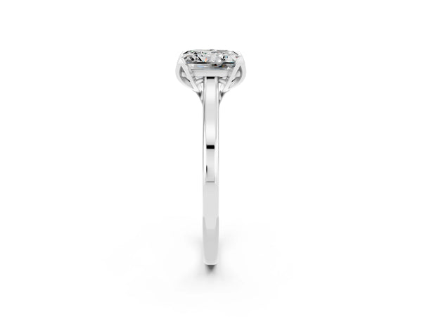 Silver Princess Cut Moissanite Solitaire Ring with Flower Prong Setting and Classic Band