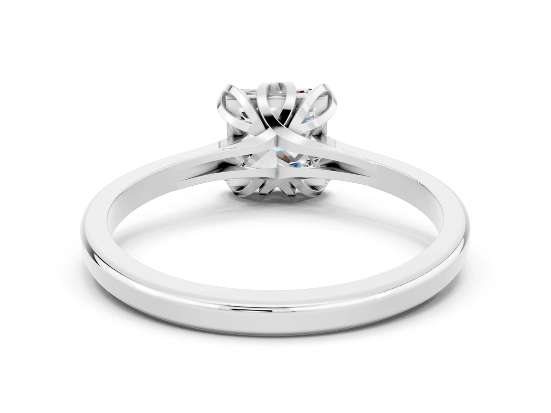 White gold Princess Cut Moissanite Solitaire Ring with Flower Prong Setting and Classic Band_60