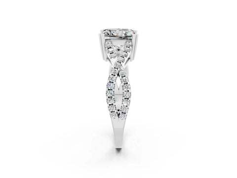 White gold Princess Cut Moissanite Solitaire Ring with Four-Prong Setting and Twisted Pavé Band_2