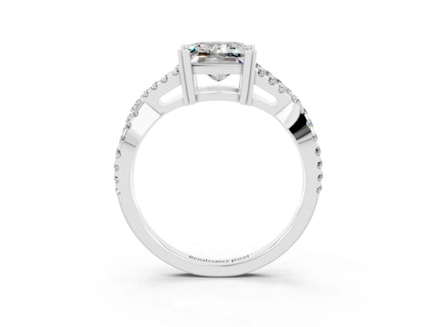 White gold Princess Cut Moissanite Solitaire Ring with Four-Prong Setting and Twisted Pavé Band_3