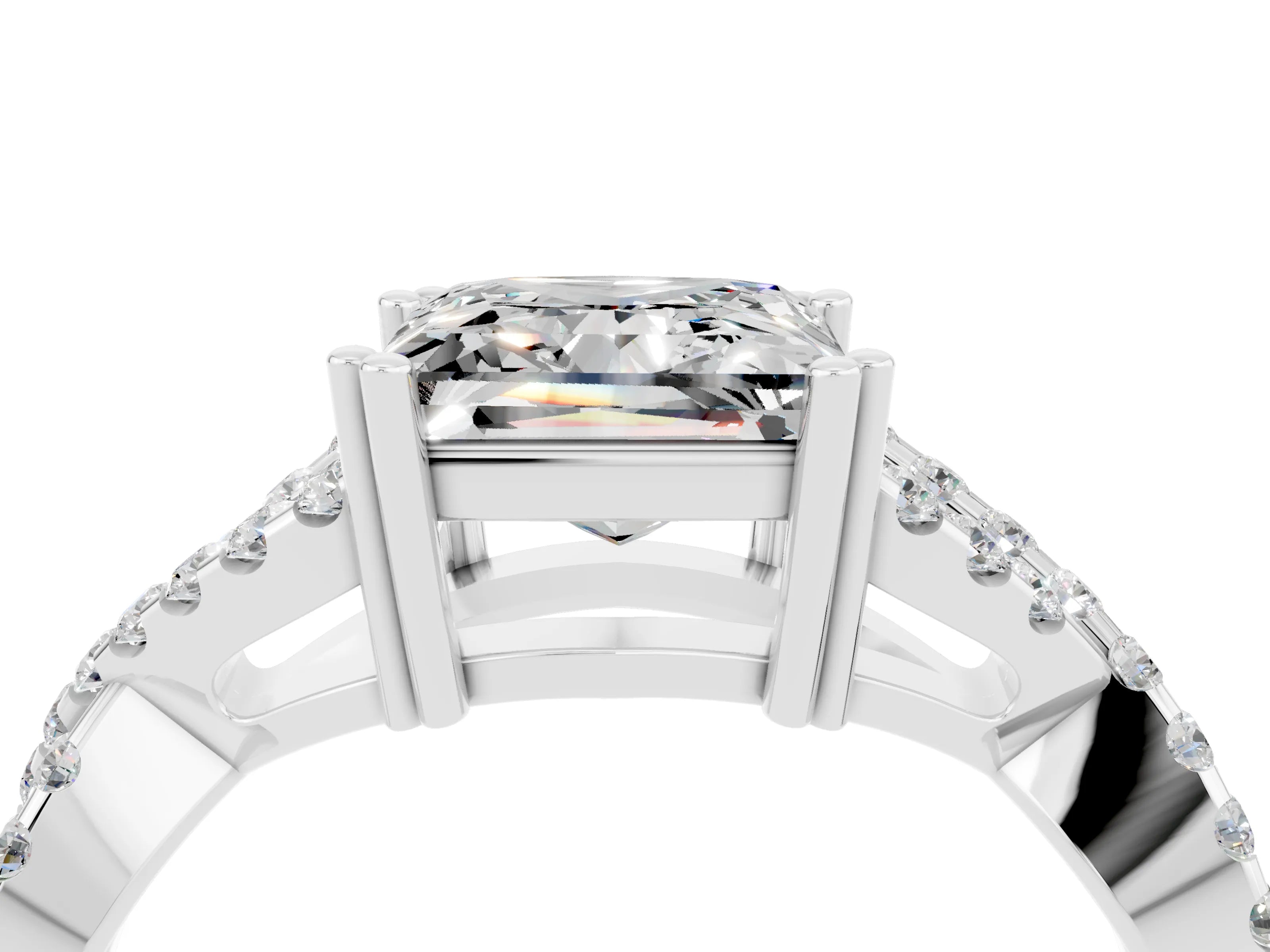 White gold Princess Cut Moissanite Solitaire Ring with Four-Prong Setting and Twisted Pavé Band_4