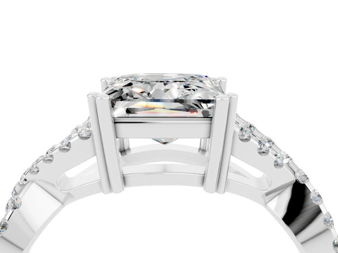 White gold Princess Cut Moissanite Solitaire Ring with Four-Prong Setting and Twisted Pavé Band_4