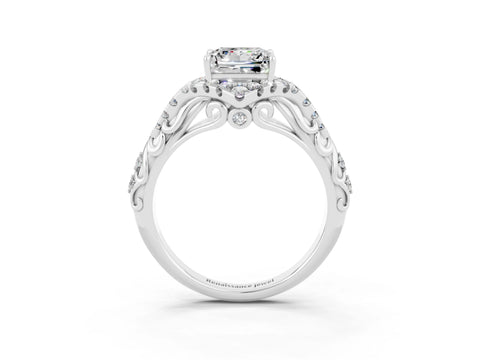 White gold Princess Cut Moissanite Solitaire Ring with Hidden Halo and Pavé Band_15