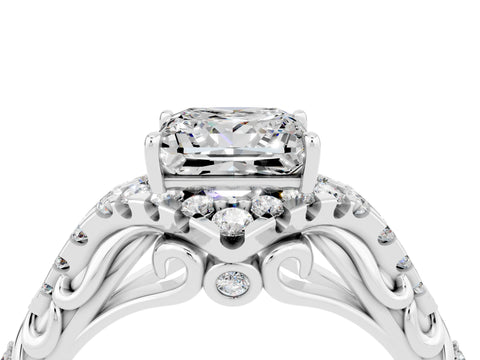 White gold Princess Cut Moissanite Solitaire Ring with Hidden Halo and Pavé Band_16