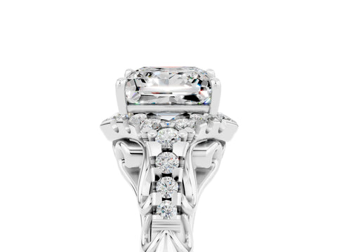White gold Princess Cut Moissanite Solitaire Ring with Hidden Halo and Pavé Band_17