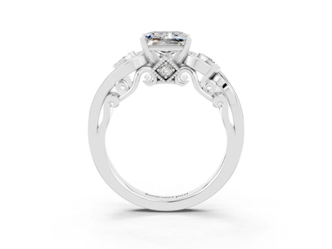 White gold Princess Cut Moissanite Solitaire Ring with Milgrain Pavé Band and Four-Prong Setting_15