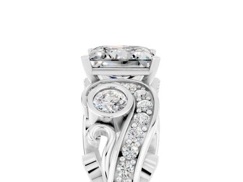 White gold Princess Cut Moissanite Solitaire Ring with Milgrain Pavé Band and Four-Prong Setting_17