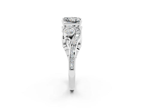 White gold Princess Cut Moissanite Solitaire Ring with Milgrain Pavé Band and Four-Prong Setting_50