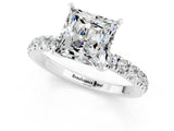 White gold Princess Cut Moissanite Solitaire Ring with Pavé Accents and Four-Prong Setting_1
