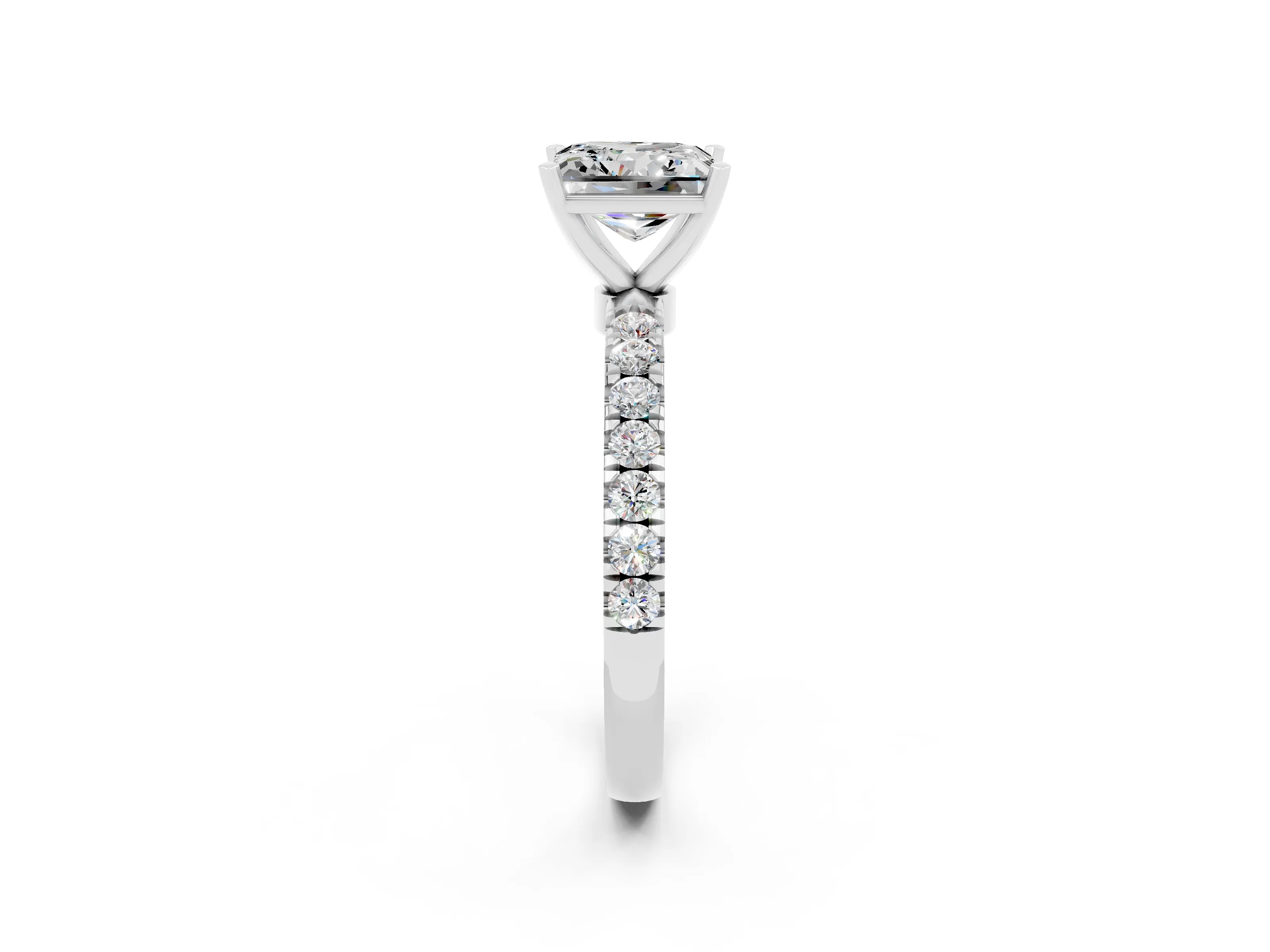 White gold Princess Cut Moissanite Solitaire Ring with Pavé Accents and Four-Prong Setting_2