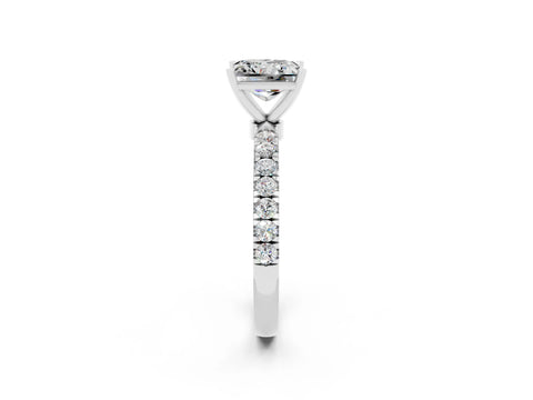 White gold Princess Cut Moissanite Solitaire Ring with Pavé Accents and Four-Prong Setting_2