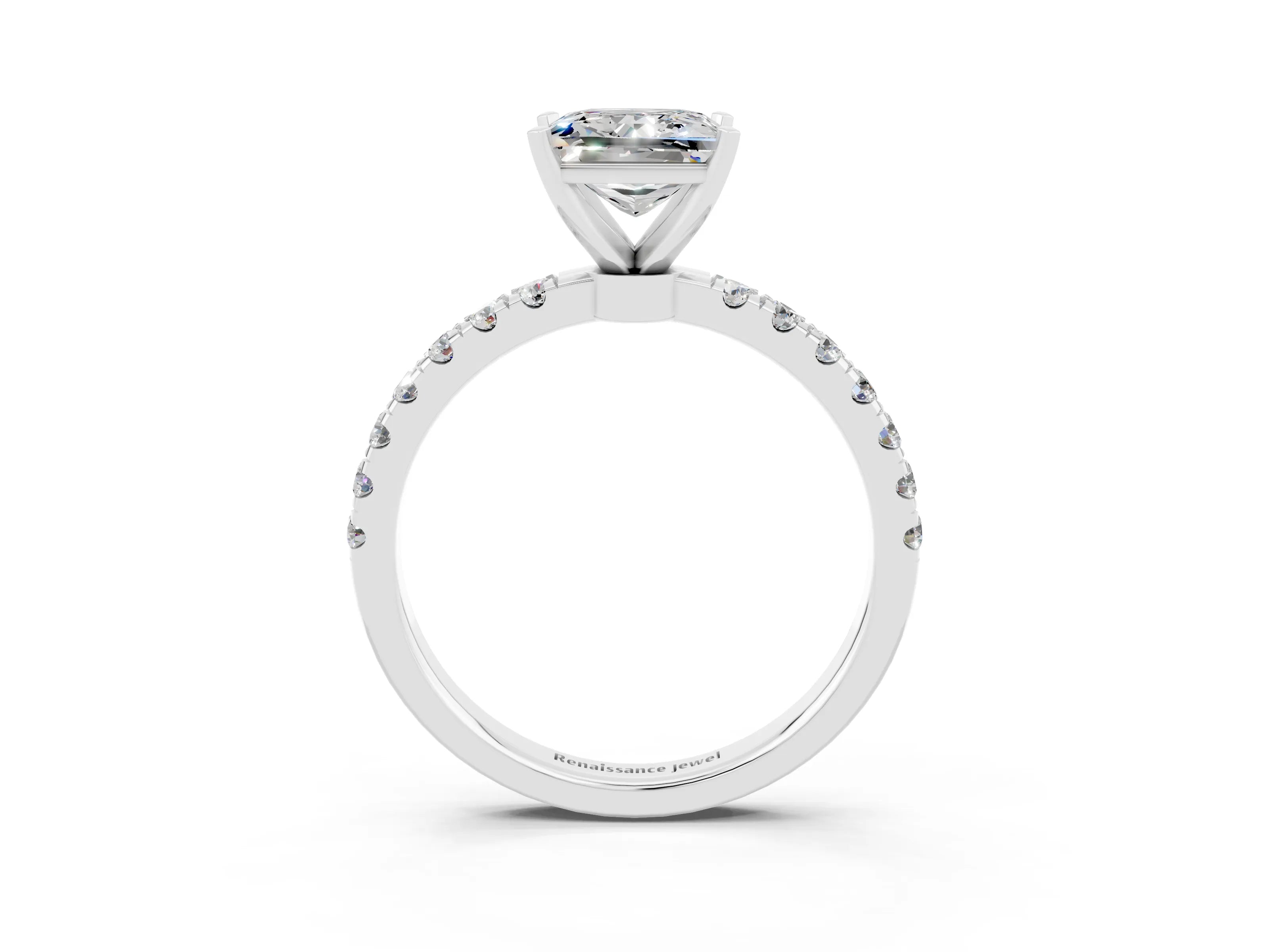 White gold Princess Cut Moissanite Solitaire Ring with Pavé Accents and Four-Prong Setting_3