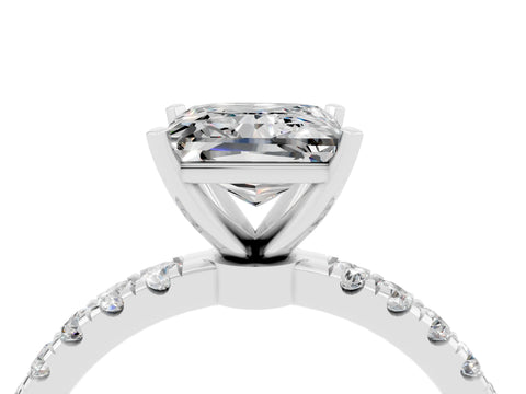 White gold Princess Cut Moissanite Solitaire Ring with Pavé Accents and Four-Prong Setting_4