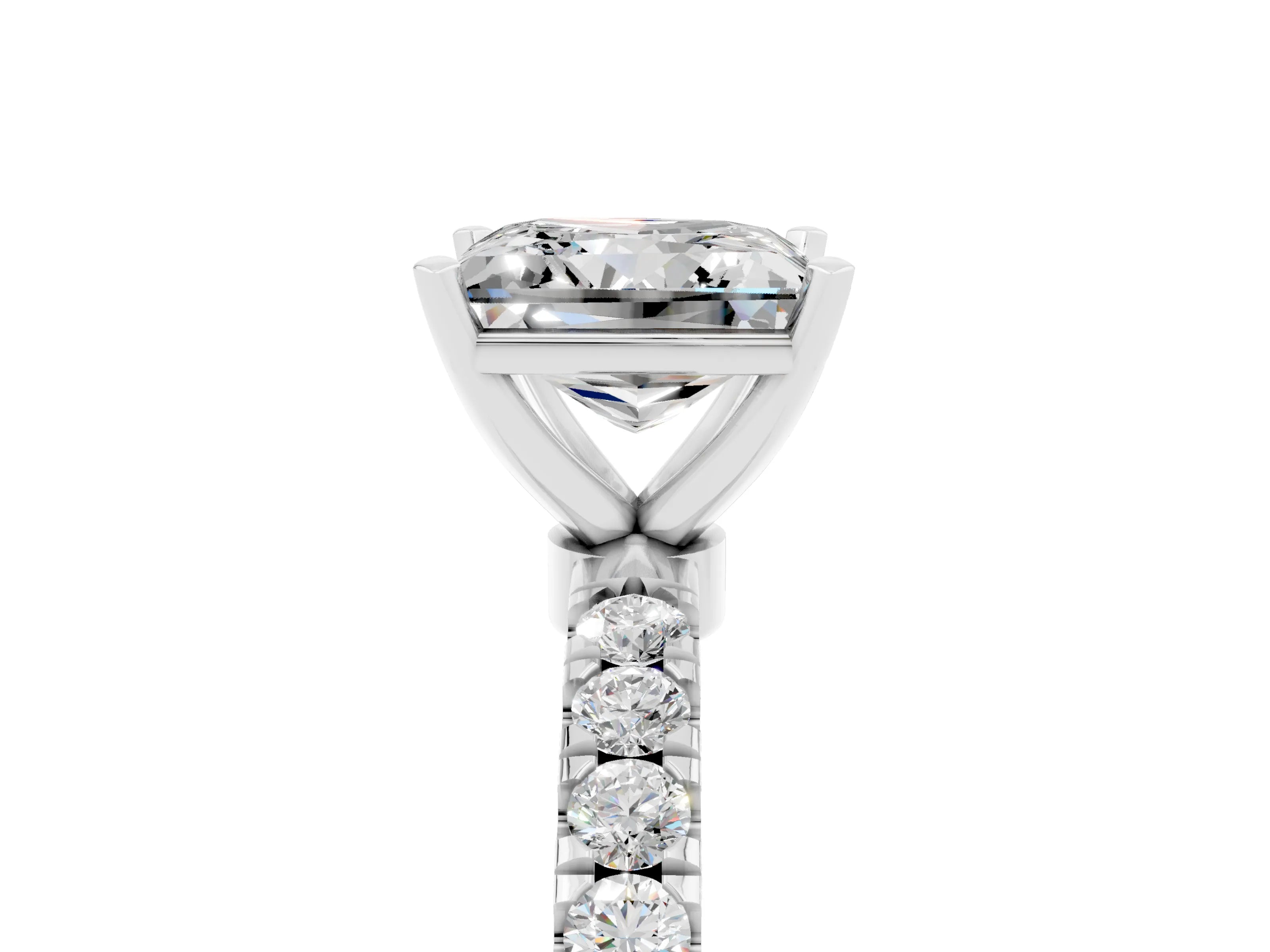 White gold Princess Cut Moissanite Solitaire Ring with Pavé Accents and Four-Prong Setting_5