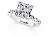 White gold Princess Cut Moissanite Solitaire Ring with Pavé Band and Four-Prong Setting_13