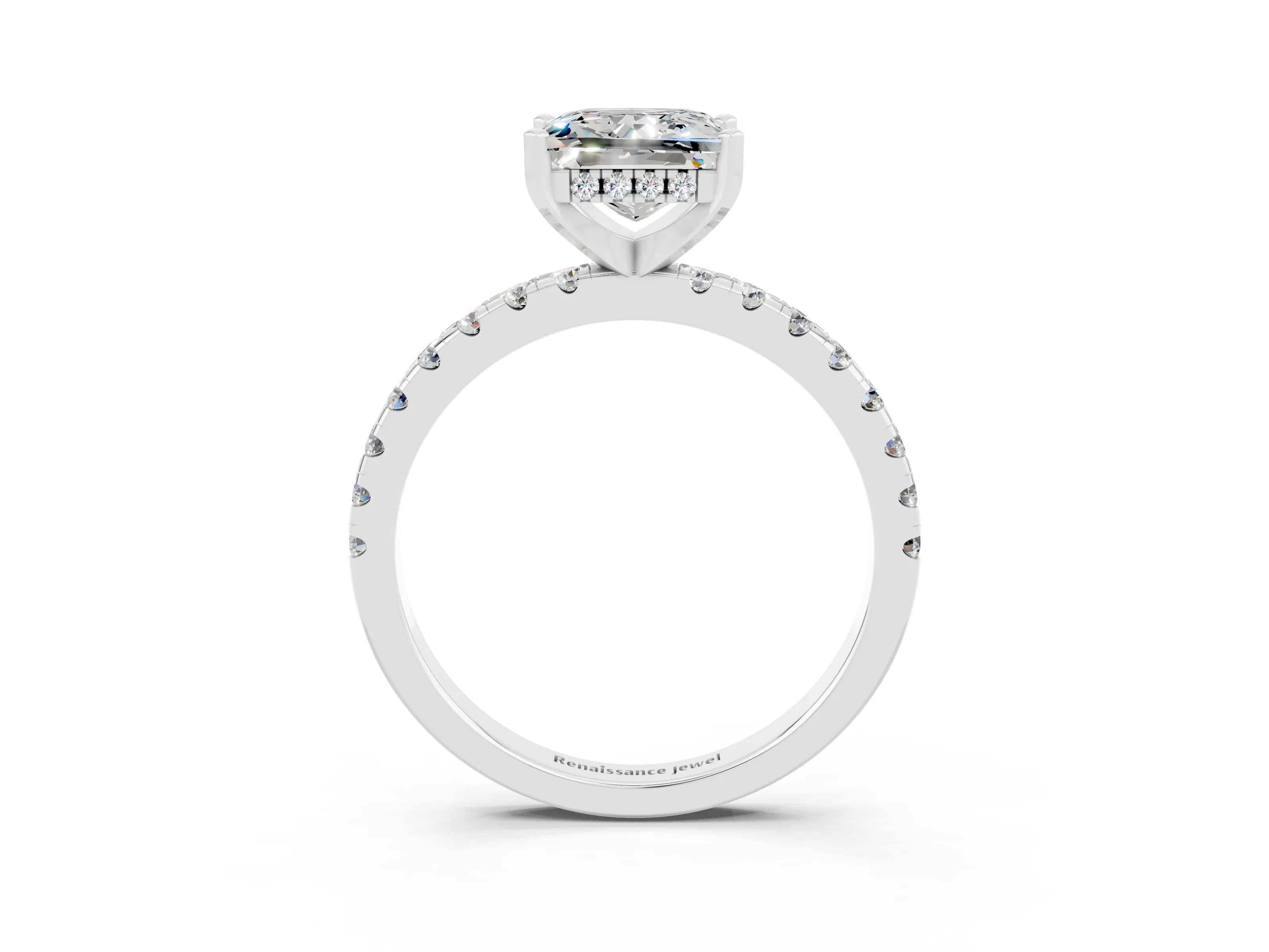 White gold Princess Cut Moissanite Solitaire Ring with Pavé Band and Four-Prong Setting_15