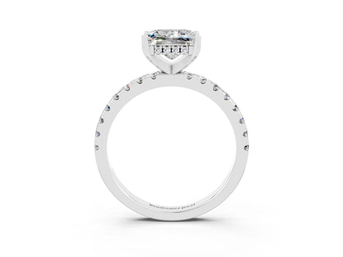 White gold Princess Cut Moissanite Solitaire Ring with Pavé Band and Four-Prong Setting_15