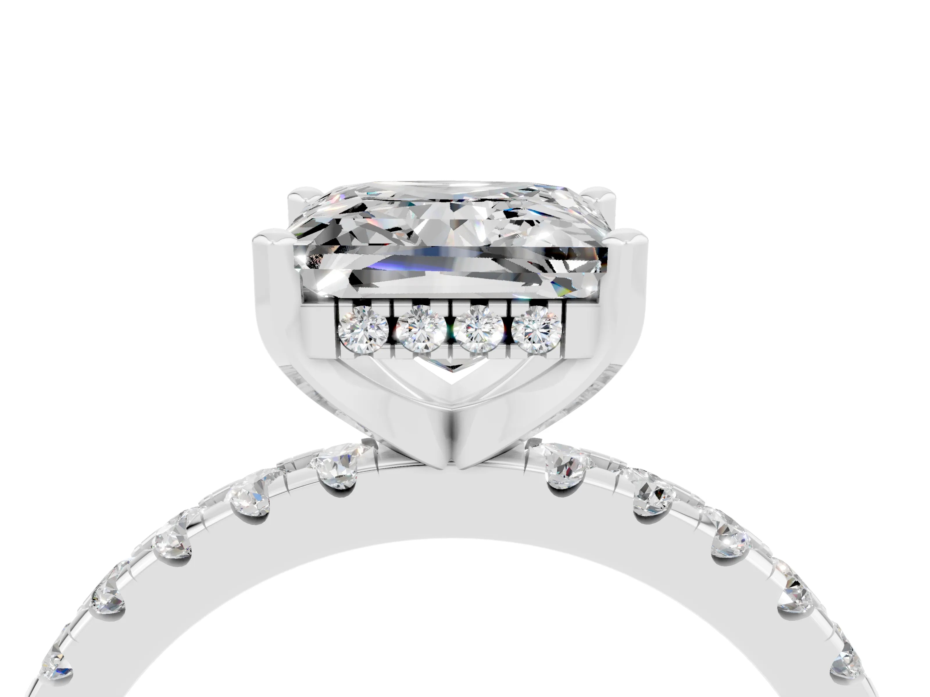 White gold Princess Cut Moissanite Solitaire Ring with Pavé Band and Four-Prong Setting_16